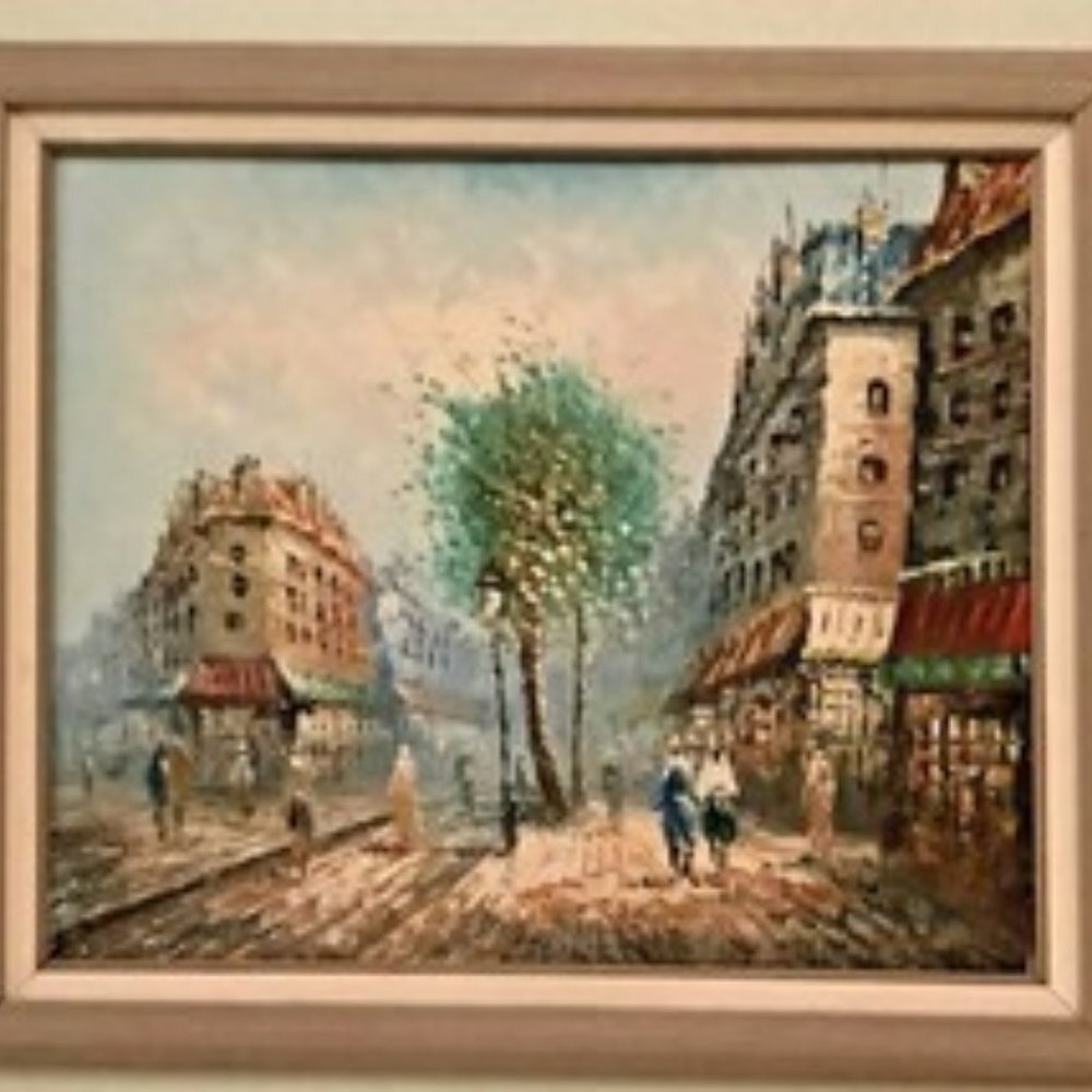 Original Vintage Parisian Cityscape Oil Canvas Fine Art Signed Caroline Burnett